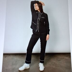 Lg Pajamas Bamboo Rayon Long Sleeve Sleepwear Set. Black Large. New In Origin